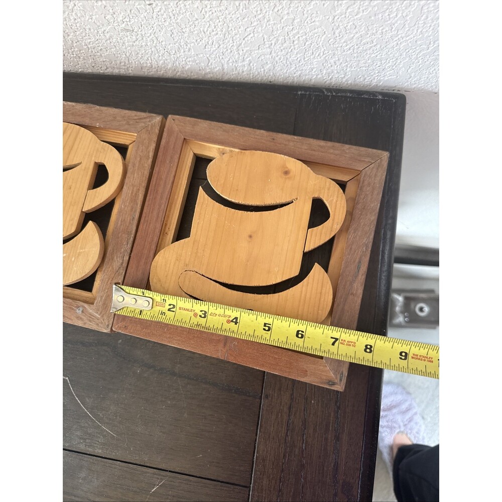 2Wooden Trivet Hot Plate Wall Hanging Vintage Hand Carved Coffee - Picture 8 of 8
